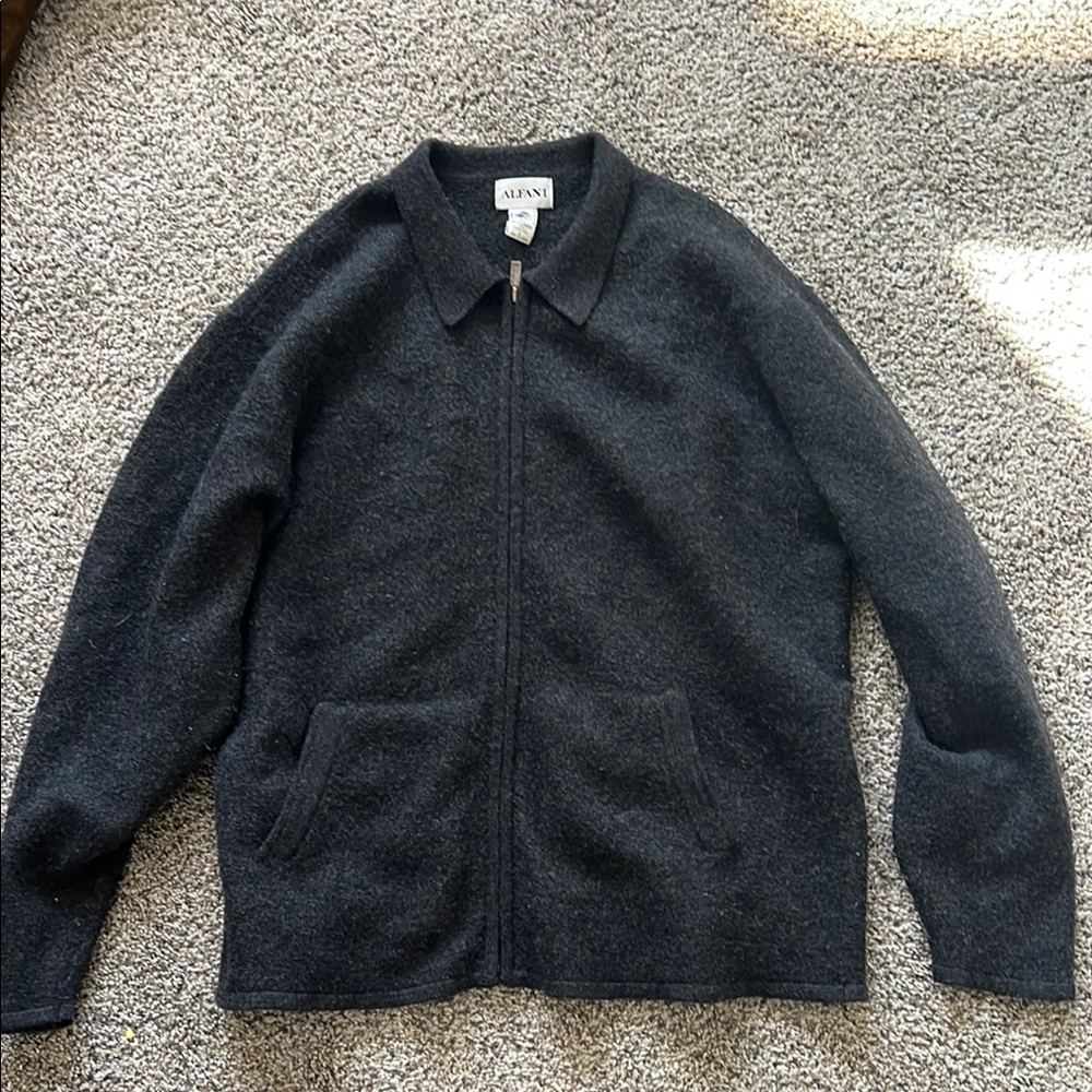 Alfani Black Bomber Jacket Varsity Style